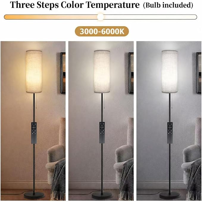Floor Lamp for Living Room, Modern Standing Lamps with Lampshade, Minimalist Tall Lamp with Chain Switch for Living Room, LED Bulb Included (Beige Shade-Remote Bulb)