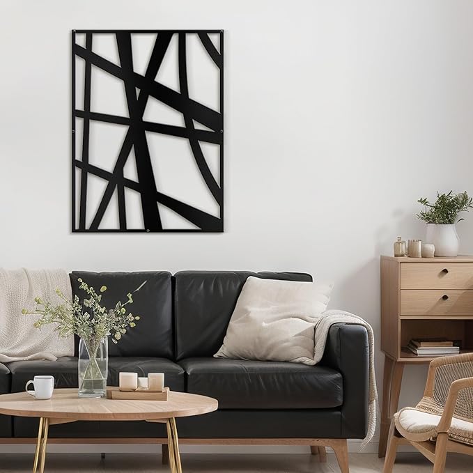 SIGNLEADER Metal Wall Art Decor Abstract Black Line Minimalist Modern Abstract Wall Sculpture Hangings Home Decoration for Living Room, Bedroom, Bathroom, Kitchen, Outdoor - 30" Black
