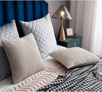 Ivory White Couch Pillow Covers: 2 Pack 20x20 Inch Original Striped Velvet Square Throw Pillow Cases for Farmhouse Home Decor
