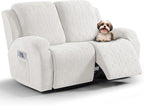 VANSOFY Recliner Loveseat Cover, 6-Pieces Stretch Dual Recliner Sofa Cover Soft Jacquard Reclining Couch Slipcover Furniture Protector with Elastic Bottom for Kid, Pets(2 Seat,Porcelain White)