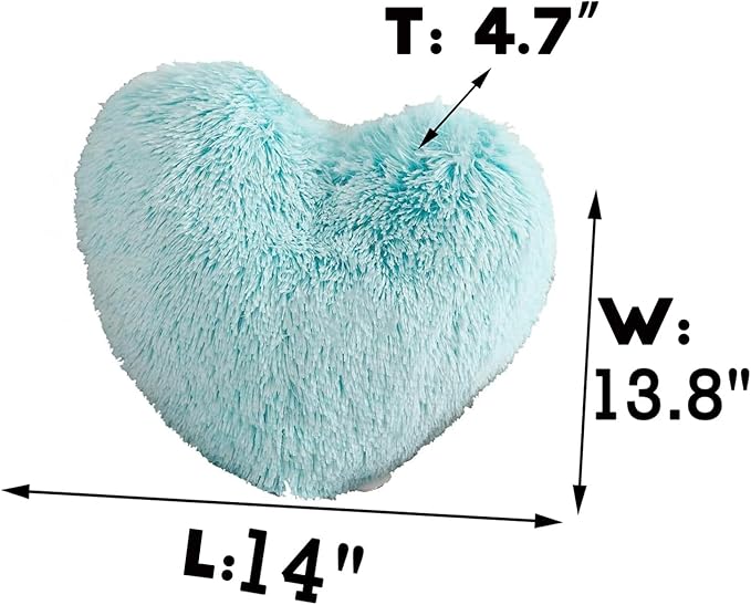 MorroMorn Fluffy Heart Throw Pillows, Shaggy Decorative Pillow for Sofa Couch Bed, Cute Room Decor Decorations for Women Girls Kids (Aqua)
