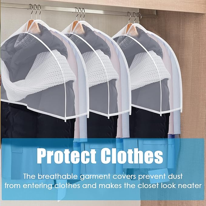 Patelai 16 Pcs 4" Gusseted Plastic Shoulder Covers for Hanging Clothes Coat Covers for Closet Clear Garment Breathable Bag for Jacket Clothing Coat Dress (Semi-transparent)