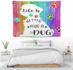 VUMIVI Cute Dog Tapestry Rainbow Color Planks Rustic Farmhouse Home Decor Pet Paws Tapestry Wall Hanging for Living Room Bedroom Dorm Classroom Aesthetic Decor W80xL60in
