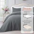 Oversized King Quilt Set 112"x106" – Soft Washed 3-Layer Lightweight California King Bedspread, Minimalist Nordic Design, All-Season Spring & Summer Quilt Set (1 Quilt + 2 Pillow Shams), Dark Grey