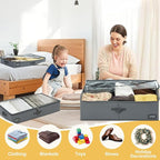 10-Inch Under Bed Storage Containers (2-Pack) | Sturdy Sidewalls | Clear Cover & Label Holder | Foldable Fabric Closet Bin Organizer | Stores Clothing/Blankets/Sweaters/Sheets