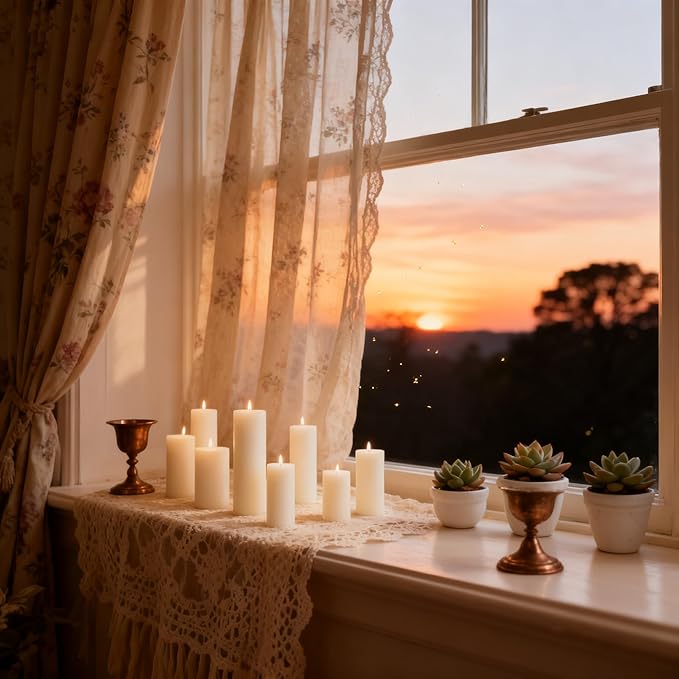12 Pcs Ivory Pillar Candles Bulk Set, 3 Different Lengths 3 x 3/6/8 Inch (4 Each), Dripless Unscented Smokeless,Hurricane Candles,Gives You a Better Atmosphere When Organizing an Event Party.