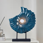 Unique Round Coin Sculpture Decorative Objects for Shelf Home Decor Accents, Modern Abstract Tabletop Decor Items for Living Room Fireplace Mantel, Above Cabinet (Blue L)