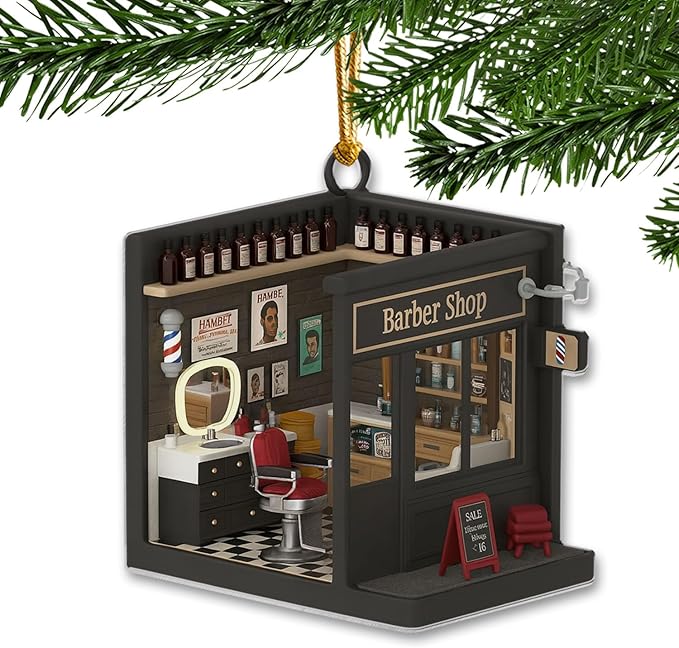 Personalized Barber Shop Christmas Ornament 2025, Custom 2D Acrylic Ornament, for Barbers, Hairdresser Keepsake, Classic Barbershop Tree Decoration