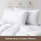 Bafode Goose Feathers Down Pillows, Pillows King Size Set of 2, 100% Cotton Cover,Gusseted Hotel Collection Bed Pillow for Back, Stomach or Side Sleepers