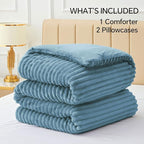 BEDELITE Fleece Oversized Queen Comforter Set -Super Soft & Warm Fluffy Blue Fog Bedding, Luxury Fuzzy Heavy Bed Set for Winter with 2 Pillow Cases