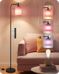 Dimmable Floor Lamp for Living Room with Remote and Foot Switch, Modern Standing, Corner Lamp,10W Bulb 3 Color Temperatures, for Bedroom, Office, Corner, ETL Listed, Black and Pink P19LD05
