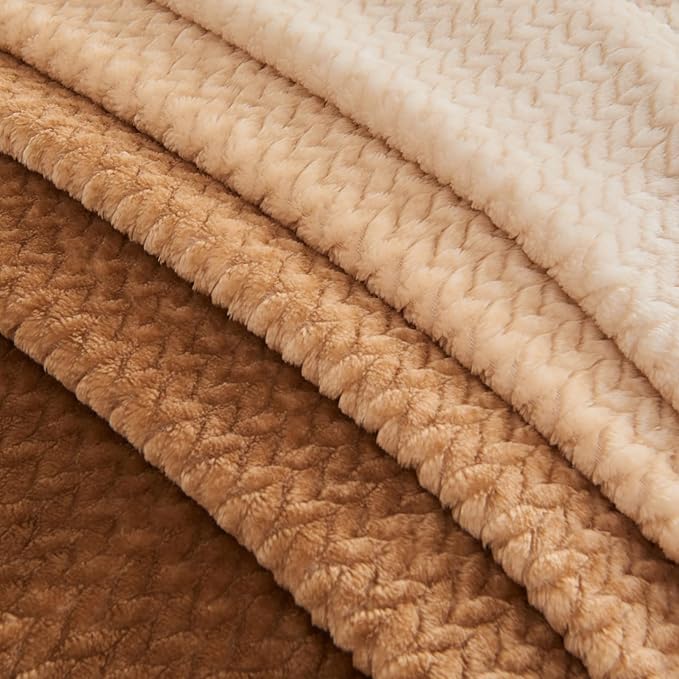 NEWCOSPLAY Super Soft Twin Blanket Ombre Brown Premium Silky Flannel Fleece Leaves Pattern Lightweight Bed Blanket All Season Use (Ombre Brown, Twin(60"x80"))