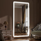 71"x32" LED Full Length Mirror – Standing Floor Body Mirror with Dimmable Lights 3 Color Modes – Adjustable Brightness, Wall-Mount or Leaning for Barber, Fitness Center, Dressing Room