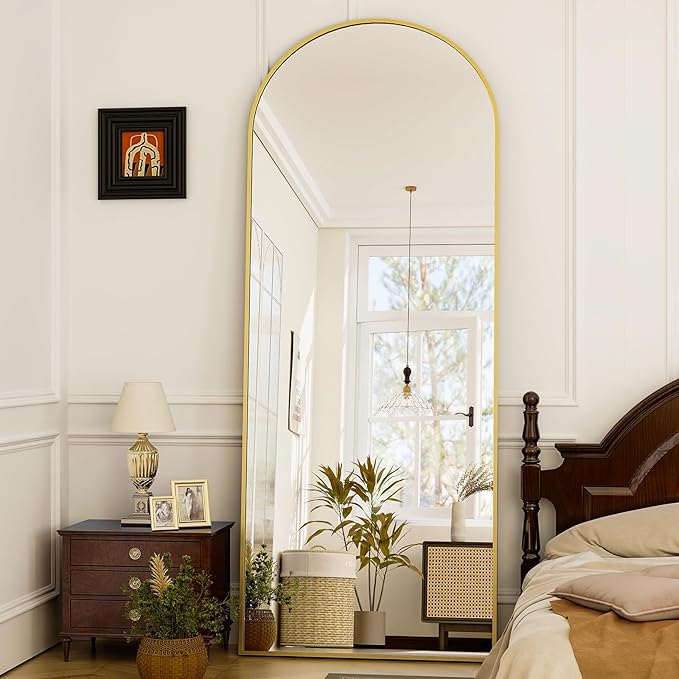 GLSLAND-21x64 inch Full Length Mirror-Aluminum Alloy Frame-Arch Mirror Full Length HD-Full Body for Bedroom or Living Room, Gold
