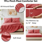 CozyLux Full Size Comforter Sets Coral, 7 Pieces Pintuck Bed in A Bag Coral Comforter Full Size, Pinch Pleat Bedding Sets with All Season Comforter, Flat Sheet, Fitted Sheet, Pillowcases & Shams