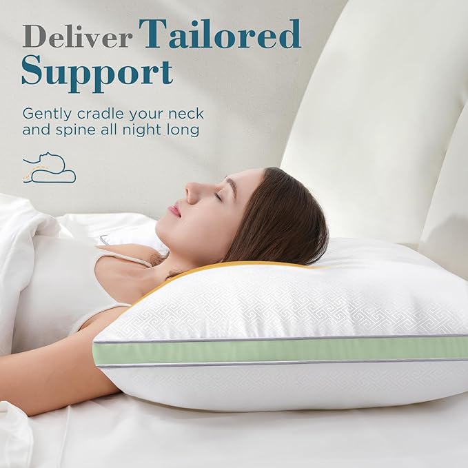viewstar Bed Pillows Queen Size Set of 2, Hotel Quality, Down Alternative Pillow for Side, Back, or Stomach Sleepers, Green
