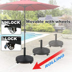 COBANA Patio Umbrella Base, Heavy-Duty Stand Resin Weights with Wheels for Outdoor Market Umbrella, 52lbs, Black