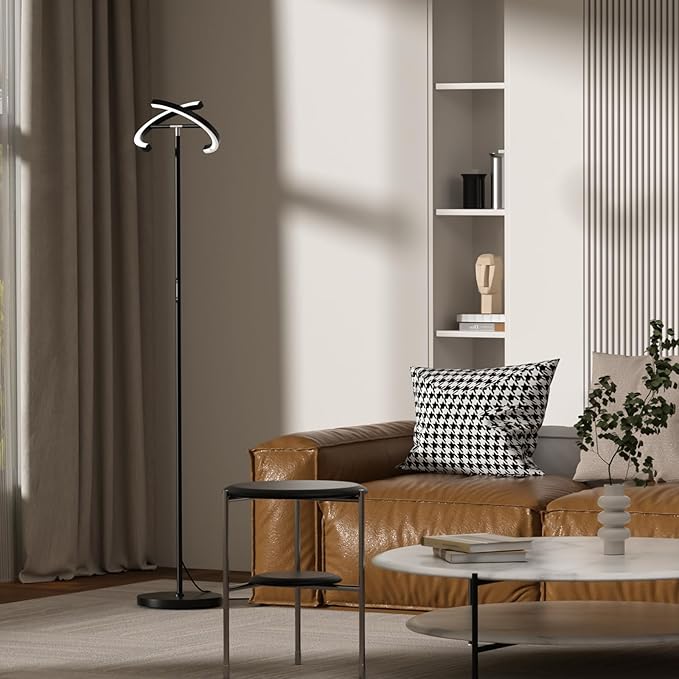 LED Floor Lamp - Rotatable Standing Lamp with Touch & Remote Control, 3000-6000K, 22W Modern Floor Reading Light, Dimmable Corner Uplighter for Living Room Bedroom Office, Black