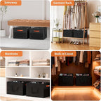 Aokeyee 2 Pack Shoe Organizer for Closet, Foldable Shoe Storage Organizer Box w/Clear Cover and 4 Reinforced Handles, Space Saving Shoes Bin Fits up to 32 Pairs, Black