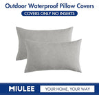 MIULEE Pack of 2 Decorative Outdoor Solid Waterproof Throw Pillow Covers Faux Linen Garden Farmhouse Cushion Cases for Patio Tent Balcony Couch Sofa 20x12 Inch Light Grey