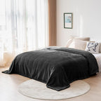 DISSA Fleece Blanket Throw Size – 51x63, Black – Soft, Plush, Fluffy, Fuzzy, Warm, Cozy – Perfect Throw for Couch, Bed, Sofa - with Pompom Fringe - Flannel Blanket Throw Blanket