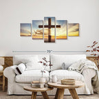 Elephant Stock Holy Cross Wall Art Multi Piece Canvas - 5 Panel Christian Pictures Decor - Digital Design Canvas Print - Christian Wall Decor - 55" X 24"