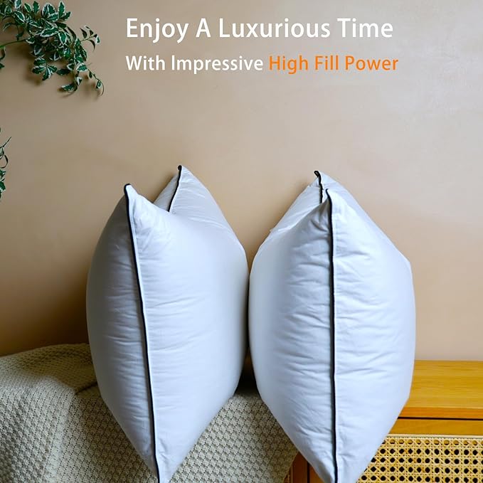 Premium White Goose Down Pillows - 550+ Fill Power - Soft and Support Down Bed Pillow for Sleeping - Hotel Bed Pillows for Back
