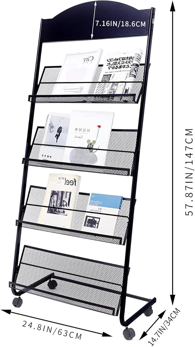 Yinghao Floor Standing Magazine Rack, 4 Layer Iron Magazine Rack Floor, Suitable for the Display of Brochures or Documents in Exhibitions, Shopping Malls, Hospitals, Offices