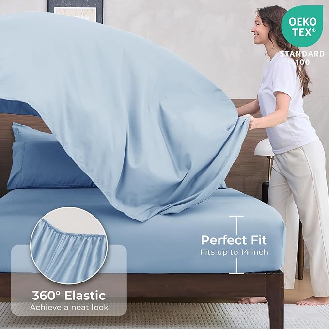 HEVUMYI Light Blue Twin-XL Comforter Set - 5-Piece All Season Bed in a Bag Twin-XL, Ultra Soft Bedding Set with Comforter, Flat Sheet, Fitted Sheet, Pillowcases, Pillow Shams