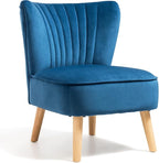KOMFOTT Velvet Accent Chair, Modern Armless Sofa Chair with Solid Rubber Wood Legs, Wingback Leisure Chair with Thick Cushion, Upholstered Side Chair for Living Room, Bedroom, Blue
