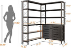 6-Shelf Corner Bookshelf, Vintage Industrial Corner Shelf Etagere Bookcase, Large Book Shelf with Metal Frame Open Storage Corner Cabinet (Black-Lockers, Large)
