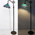 Tiffany Floor Lamp Stained Glass Lamp 18.88X12X67 Inch Angle Adjustable Arched Gooseneck Antique Reading Light (Blue Jewelry Baroque)