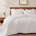 WRENSONGE Queen Quilt-3 Pieces Weave White Bedspreads Queen Size Quilt Bedding Set for All Seasons,Soft Summer Coverlet with 2 Pillow Shams Suitable for Bed, Couch, Quilted Blanket