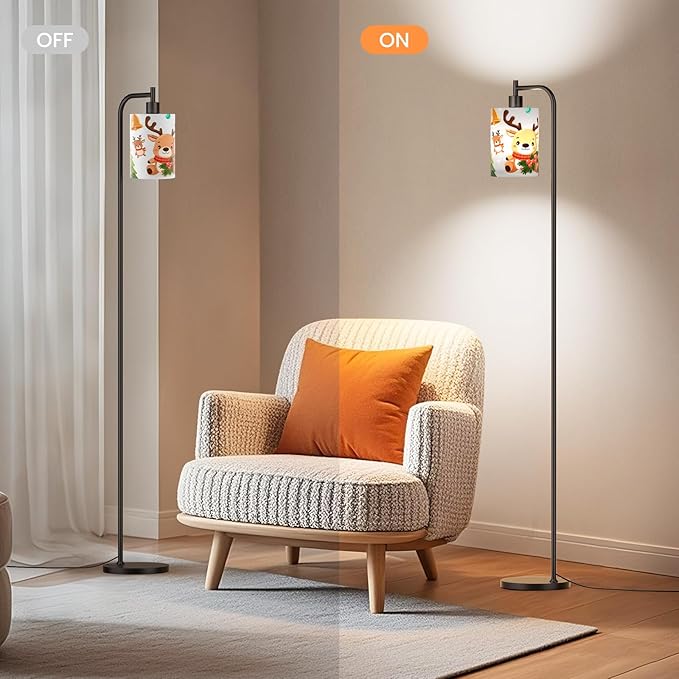 Kids Floor Lamp with Linen Shade, Dimmable Tall Standing Lamp with Remote Control & 3 Color Temperatures, Modern Floor Lamps for Living Room Bedroom Kids Room, 9W LED Bulb Included