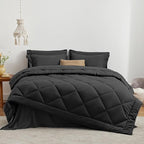 Love's cabin California King Comforter Set Black, 7 Pieces California King Bed in a Bag, All Season Bedding Sets with 1 Comforter, 1 Flat Sheet, 1 Fitted Sheet, 2 Pillowcase and 2 Pillow Sham