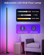 Corner LED RGB Floor Lamp, Smart Dimmable Corner Light with Music Sync, Color Changing Ambient Lighting with App and Remote Control, for Bedroom, Living Room Gaming Room