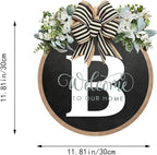 Circular Surname Front Door Welcome Sign - 26 Letter House Wreath, Front Porch Decorations, Year-Round Home Decor (B)