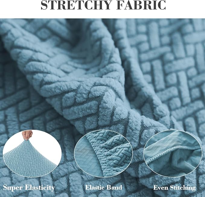 Couch Covers for 2 Cushion Sofa Pet Friendly Couch Cushion Covers Universal Sofa Covers Washable Stretch Slipcovers for Sectional Sofa (Texture Sea Blue,Large Double Seat Cover)