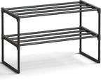 SONGMICS Shoe Rack, 2-Tier Shoe Organizer, Metal Storage Shelf, Upright or Upside Down, for 6-9 Pairs, Stackable, for Entryway, 11.8 x 26.8 x 13.2 Inches, Black ULSA202B01