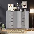 GarveeHome Fluted 5 Drawer Dresser for Bedroom, 48 in Tall Modern Chest of Drawers with Deep Drawers and Wide Top, Wooden Dresser Organizer for Living Room, Hallway, Kids Room, Grey