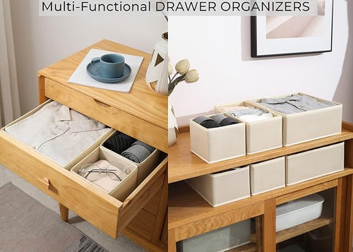 12 Pack Drawer Organizer Clothes, Foldable Fabric Dresser Organizer Closet Organizers and Storage Box for Underwear,Folded Clothes,Baby Clothing,Socks,Bra,Towels,Ties(12 Pack,Beige)