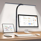 LED Desk Lamp for Home Office, Eye-Caring Desk Light with Clamp, 24W Double Head Architect Task Lamp Stepless Dimming, Flexible Gooseneck Bright Table Lamp for Study Reading Workbench Drafting