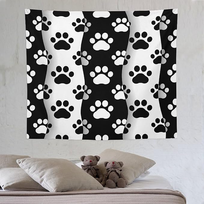 VUMIVI Pet Paws Tapestry Cute Puppy Kitten Black White Animal Paws Modern Funny Art Tapestry Wall Hanging for Living Room Bedroom Dorm Classroom Aesthetic Decor W60xL50in