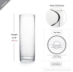 WGVI Quality Thick Weighted Clear Cylinder Glass Vases, 4" W x 12" H, Flower Arrangement Floating Candle Holders Wedding Centerpieces Terrarium Planter Floral Countertop Storage Container, 1 Piece