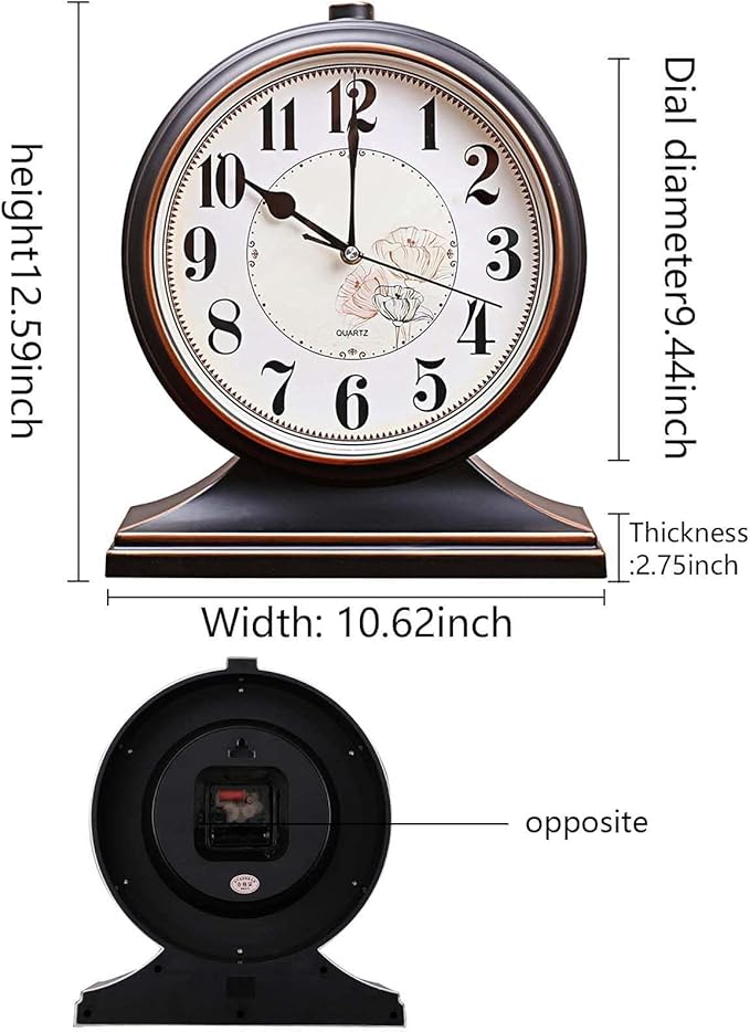 rnuie Desk Clock for Table Decor, Retro Mantel Clock Battery Operated for Fireplace Mantel, Living Room, Bedroom, Office, Desktop Decoration(Black)
