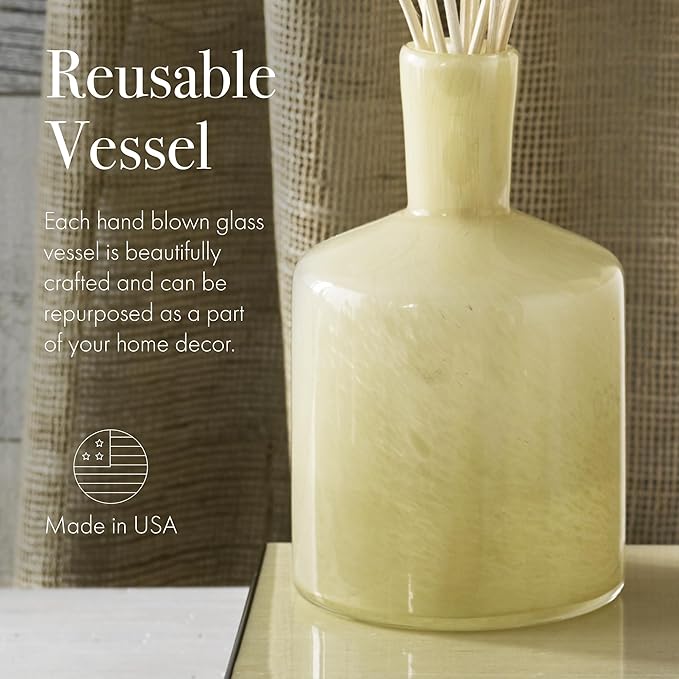 LAFCO New York Signature Reed Diffuser, Chamomile Lavender - 15 oz - Up to 9 Months Fragrance Life - Reusable, Hand Blown Glass Vessel - Natural Wood Reeds - Made in The USA