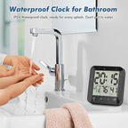 Waterproof Shower Clock Timer, Bathroom Clock with Countdown, Touch Screen, Indoor Temperature, Suction Cup, LCD Digital Wall Clock for Bath, Kitchen