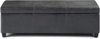 SIMPLIHOME Avalon Storage Ottoman Bench - 48 inch Wide Upholstered Vegan Leather Rectangular Lift-Top Ottoman in Distressed Black, Contemporary Storage Bench for Living Room with High-Density Foam