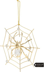 Matashi 24K Gold Plated Crystal Studded Lucky Spider Hanging Ornaments for Christmas Tree Spider Miracle Traditions, Decor - with Story of The Tradition of Tinsel Legend Spider on Web Ornament