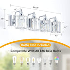 4-Light Modern Bathroom Light Fixture Chrome Bathroom Vanity Lights Over Mirror Wall Sconce Lighting with K9 Crystal Shades E26 Base for Bedroom, Living Room, Hallway, Cabinet Wall Lamp